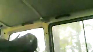 Роговий аматорський індійський вчитель дме член в автобусі